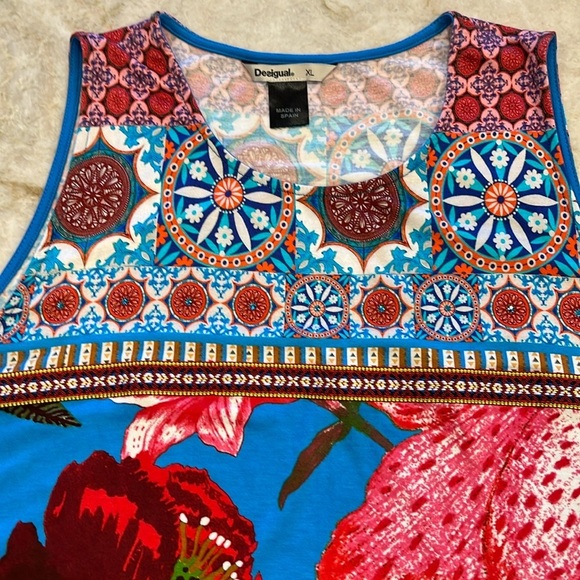 Desigual | Blue Floral Sleeveless Stretch Dress | Rare Design | XL - Picture 5 of 11